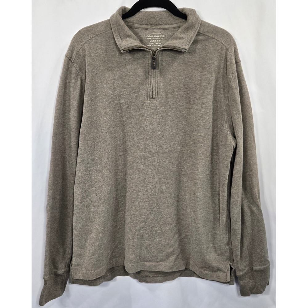 J.Crew Mens L 1/4 Zip Pullover Sueded Jersey Cotton Sweater Gray‎ Casual Classic